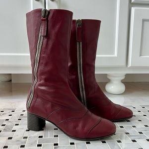 Chloe Side-Zip Leather 70mm Mid-Calf Boot, Deep Plum Size 38
